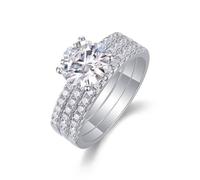 Aotiwe Anelli per pollice da donna, set di 3 anelli Half Eternity con moissanite taglio rotondo da 2 carati, in argento oro bianco/platino, K 1/2, Platino, Moissanite
