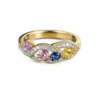 Aotiwe Anello alla moda, da donna, impilabile, con simbolo dell'infinito, con quarzo rosa, topazio, citrino e moissanite, oro bianco, L 1/2, Oro giallo 14 carati, Quarzo Rosa Topazio Citrino