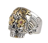 Aotiwe Anello con solitario in zirconia cubica, anello in argento sterling 925 con teschio e ossa incrociate, regolabile (Q 1/2-X 1/2)