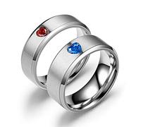 Aotiwe Anello Coppia D'Argento Anelli Singolo Cuore Cz, Rosso & Blu Zircone Il Giro Acciaio Inossidabile Anelli di Coppia Donna 10 & Uomo 30