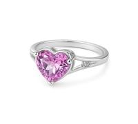 Aotiwe Anello da donna alla moda, set di fedi nuziali a forma di cuore con zaffiro rosa creato in laboratorio e diamante oro bianco, M 1/2, Platino 950, Zaffiro rosa creato in laboratorio