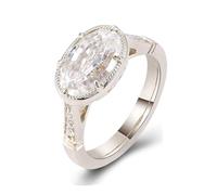 Aotiwe Anello da donna, anello da donna, con dito piccolo, ovale, con moissanite, regalo per donna, Oro bianco 14 car, Moissanite