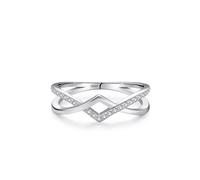Aotiwe Anello da donna in argento 925, con design a croce geometrico a V, taglio rotondo, con zirconi bianchi, 20 (19,1), argento 925, Zirconia cubica