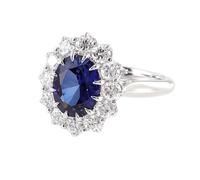 Aotiwe Anello da donna in oro bianco, rosa, a forma di girasole con zaffiro artificiale ovale, Oro bianco 9 K, Zaffiro prodotto