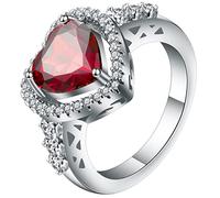 Aotiwe Anello da donna migliore amica, anello di amicizie elegante cuore cavo Cubic Zirconia Rosso, 54, Placcato argento, zirconia cubica