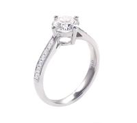 Aotiwe Anello da donna sottile in oro bianco con 1 carati di moissanite rotonda per il compleanno, Oro bianco 18 carati, Moissanite