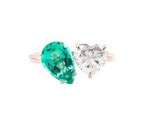 Aotiwe Anello da donna, stile vintage, aperto, con 4 artigli, gocce d'acqua, smeraldo e taglio a cuore, moissanite, oro 9 carati, 62 (19.7), oro rosa 9 carati, smeraldo artificiale