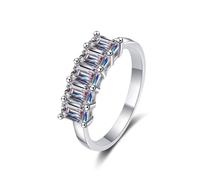 Aotiwe Anello delicato da donna, in oro bianco, quadrato, mezza eternità, con taglio smeraldo bianco 2,5 carati, diamante coltivato da laboratorio, 18 (18,5), Oro bianco 14 carati (585), Diamante