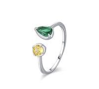 Aotiwe Anello di fidanzamento da donna in argento 925, con dito indice, anello aperto con due pietre con taglio a goccia, verde, giallo, zirconi, 14 (17,2), Argento, Zirconia cubica