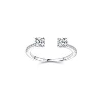 Aotiwe Anello di fidanzamento in argento 925, anello dell'amicizia delicato argento aperto, con due pietre con taglio rotondo, zirconi bianchi, 14 (17,2), argento 925, Zirconia cubica