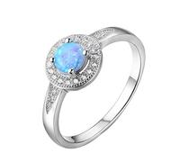 Aotiwe Anello di fidanzamento in argento, gioielli gotici da donna, semplicità classica con opale blu, regalo di compleanno per donna, Argento, Opale