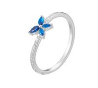 Aotiwe Anello di promessa a se stessi, da donna, a fascia nuziale, con fiore blu a forma marquise in zaffiro creato in laboratorio, N 1/2, Platino 950, Zaffiro creato in laboratorio