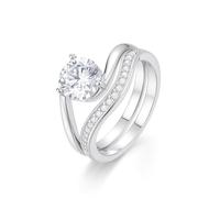 Aotiwe Anello di promessa delicato, moissanite anello ondulato 2 anelli set con forma rotonda moissanite regali di compleanno per le donne, L 1/2, Platino 950, Moissanite