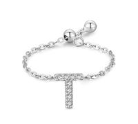 Aotiwe Anello dichiarato, in argento, stile vintage, regolabile, con lettera inglese con taglio rotondo, zirconi bianchi, argento 925, Verstellbar, Argento, Zirconia cubica