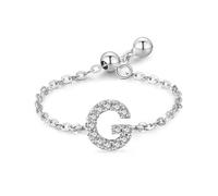 Aotiwe Anello dichiarato, in argento, stile vintage, regolabile, con lettera inglese con taglio rotondo, zirconi bianchi, argento 925, Verstellbar, Argento, Zirconia cubica