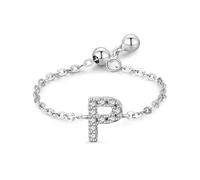 Aotiwe Anello dichiarato, in argento, stile vintage, regolabile, con lettera inglese con taglio rotondo, zirconi bianchi, argento 925, Verstellbar, argento 925, Zirconia cubica