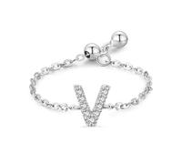 Aotiwe Anello dichiarato, in argento, stile vintage, regolabile, con lettera inglese con taglio rotondo, zirconi bianchi, argento 925, Verstellbar, argento 925, Zirconia cubica