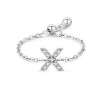 Aotiwe Anello dichiarato, in argento, stile vintage, regolabile, con lettera inglese con taglio rotondo, zirconi bianchi, argento 925, Verstellbar, argento 925, Zirconia cubica