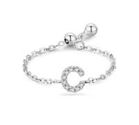 Aotiwe Anello dichiarato, in argento, stile vintage, regolabile, con lettera inglese con taglio rotondo, zirconi bianchi, argento 925, Verstellbar, Argento, Zirconia cubica