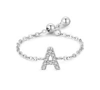 Aotiwe Anello dichiarato, in argento, stile vintage, regolabile, con lettera inglese con taglio rotondo, zirconi bianchi, argento 925, Verstellbar, Argento, Zirconia cubica