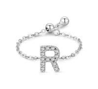 Aotiwe Anello dichiarato, in argento, stile vintage, regolabile, con lettera inglese con taglio rotondo, zirconi bianchi, argento 925, Verstellbar, Argento, Zirconia cubica