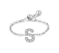 Aotiwe Anello dichiarato, in argento, stile vintage, regolabile, con lettera inglese con taglio rotondo, zirconi bianchi, argento 925, Verstellbar, Argento, Zirconia cubica