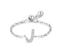 Aotiwe Anello dichiarato, in argento, stile vintage, regolabile, con lettera inglese con taglio rotondo, zirconi bianchi, argento 925, Verstellbar, argento 925, Zirconia cubica