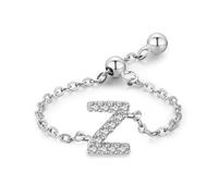 Aotiwe Anello dichiarato, in argento, stile vintage, regolabile, con lettera inglese con taglio rotondo, zirconi bianchi, argento 925, Verstellbar, Argento, Zirconia cubica
