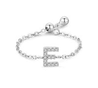Aotiwe Anello dichiarato, in argento, stile vintage, regolabile, con lettera inglese con taglio rotondo, zirconi bianchi, argento 925, Verstellbar, argento 925, Zirconia cubica