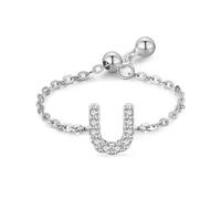 Aotiwe Anello dichiarato, in argento, stile vintage, regolabile, con lettera inglese con taglio rotondo, zirconi bianchi, argento 925, Verstellbar, Argento, Zirconia cubica