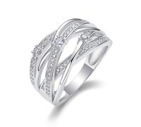 Aotiwe Anello Eternity da donna, in argento, con croce e moissanite, oro bianco/platino, H 1/2, Platino, Moissanite