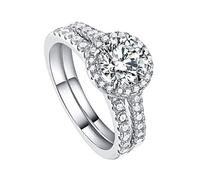 Aotiwe Anello in argento da donna, gioielli per una donna, set di anelli rotondi di lusso in argento sterling, Argento sterling, zirconia cubica