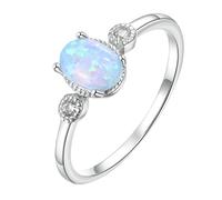 Aotiwe Anello Medaille Argento, Gioielli Argento 925 Donna Semplicità Classica con Blu Opale Regalo Mamma, Argento, Opale