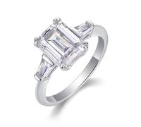 Aotiwe Anello nuziale semplice, anelli per amici, con moissanite rettangolare da 7 x 9 mm, argento 2,5 ct, oro bianco/platino, O 1/2, Platino, Moissanite