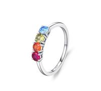 Aotiwe Anello per proposta di matrimonio, anelli da donna, in argento 925, con quattro zirconi colorati, 14 (17,2), argento 925, Zirconia cubica