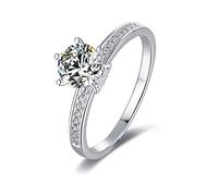Aotiwe Anello vintage in argento, regalo a sorpresa per compleanno, donna, 6 griffe, classico, in argento Sterling, per San Valentino, Argento sterling, zirconia cubica