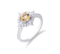 Aotiwe Anillos de Compromiso para Mujer, anello occidentale fiore oro bianco con citrino set di gioielli da donna, L 1/2, Platino 950, Citrino