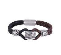 Aotiwe Bracciale Amicizia, cinturino in pelle da uomo, largo doppio intrecciato, cordoncino in acciaio, 16.5CM, Pelle, Senza Gemstone