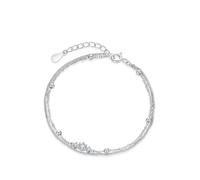 Aotiwe Bracciale da donna, con collana a doppio strato con perline e moissanite, regalo per la mamma, 20+3CM, Oro bianco 14 car, Moissanite