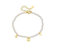 Aotiwe Bracciale da donna in oro giallo con stella e cuore, idea regalo per donna, 19+3CM, Oro giallo 14 carati, Senza Gemstone