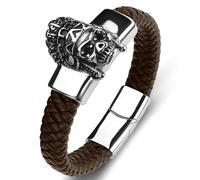Aotiwe Bracciale da uomo, bracciali da uomo in pelle favolosa bestia punk diavolo in acciaio, 18.5CM, Pelle, Senza Gemstone