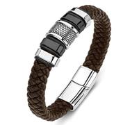 Aotiwe Bracciale da uomo, bracelet Charms in pelle, tipo geometrico in acciaio, regalo anniversario di matrimonio, 16.5CM, Pelle, Senza Gemstone