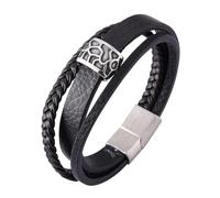 Aotiwe Bracciale da uomo, in pelle, a 3 strati, in acciaio, regalo di ringraziamento, 16.5CM, Pelle, Senza Gemstone