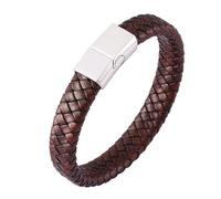 Aotiwe Bracciale da uomo in pelle, bracciale da uomo, con cordoncino intrecciato in stile semplice, in acciaio, 16.5CM, Pelle, Senza Gemstone