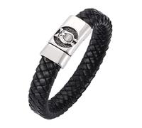 Aotiwe Bracciale da uomo in pelle, bracciali da uomo, set di gufi con fibbia magnetica con cordoncino intrecciato in acciaio, 18.5CM, Pelle, Senza Gemstone