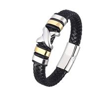 Aotiwe Bracciale da uomo, in pelle, con cordoncino intrecciato in acciaio, regalo divertente per uomini, 18.5CM, Pelle, Senza Gemstone
