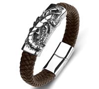 Aotiwe Bracciale da uomo in pelle con motivo di scorpione, stile bohémien, con ornamenti in acciaio inox, 16.5CM, Marrone, Nessuna pietra preziosa