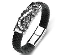 Aotiwe Bracciale da uomo in pelle con motivo di scorpione, stile bohémien, con ornamenti in acciaio inox, 18.5CM, Colore: nero, Nessuna pietra preziosa