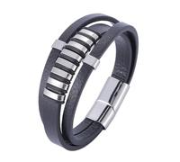 Aotiwe Bracciale da uomo in pelle, da uomo, a 3 strati, in acciaio, regalo per papà, 16.5CM, Pelle, Senza Gemstone