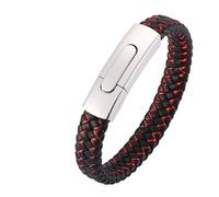 Aotiwe Bracciale da uomo in pelle, delicato braccialetto intrecciato cordoncino in stile semplice in acciaio, 20.5CM, Pelle, Senza Gemstone